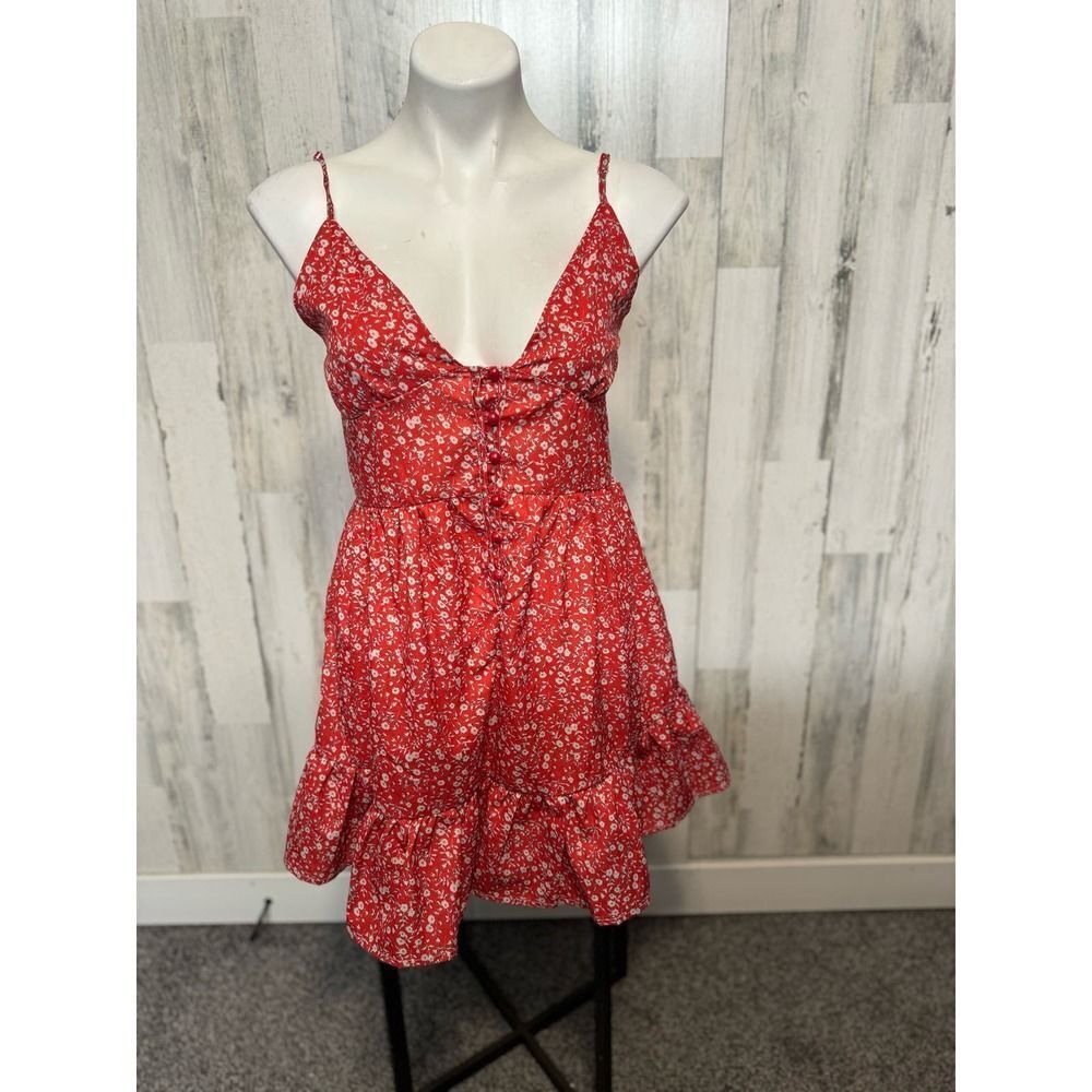 Red Floral Ruffle Mini Dress – Size Small – Cute Summer/Brunch Dress